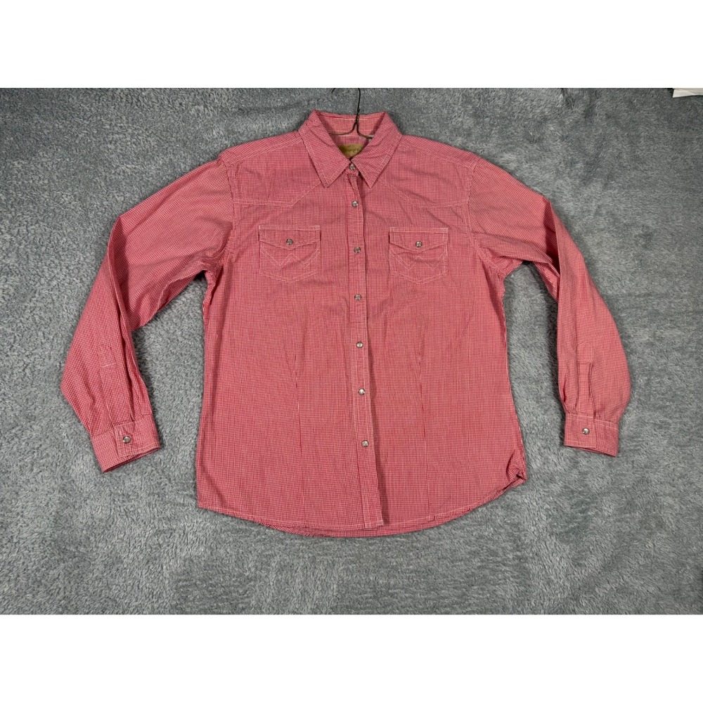 Wrangler Western Snap‎ Shirt Womens L Red Gingham Excellent Pearl Snap Cowgirl